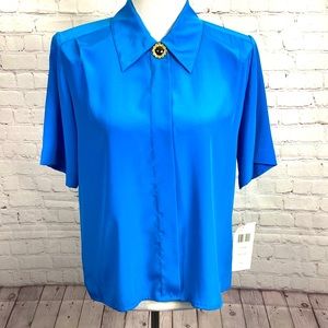 NWT Vintage Josephine Blouse Arctic Blue Short Sleeve Women’s 10 Career Wear